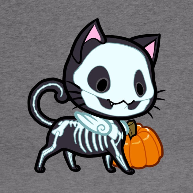 Halloween Chibi Winged Kitty - Black Skeleton Cat by theghostfire